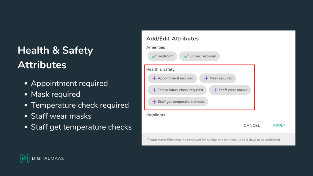 Health & Safety attributes on Google My Business DigitalMaas Blog