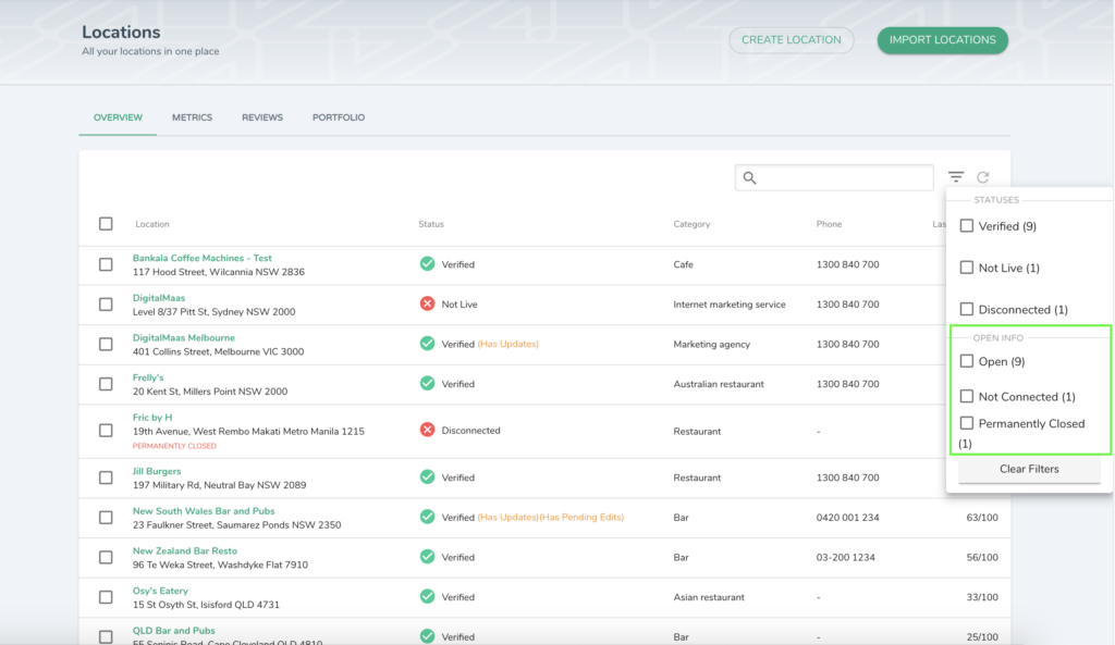 Location filtering function on DigitalMaas Platform