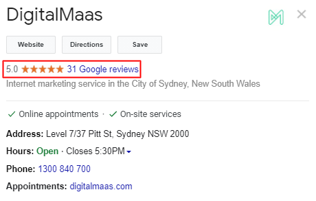 Digitalmaas google reviews star rating