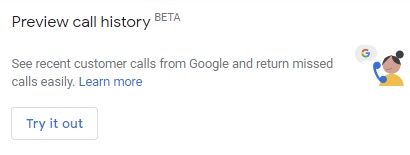 Google My Business Call History Preview