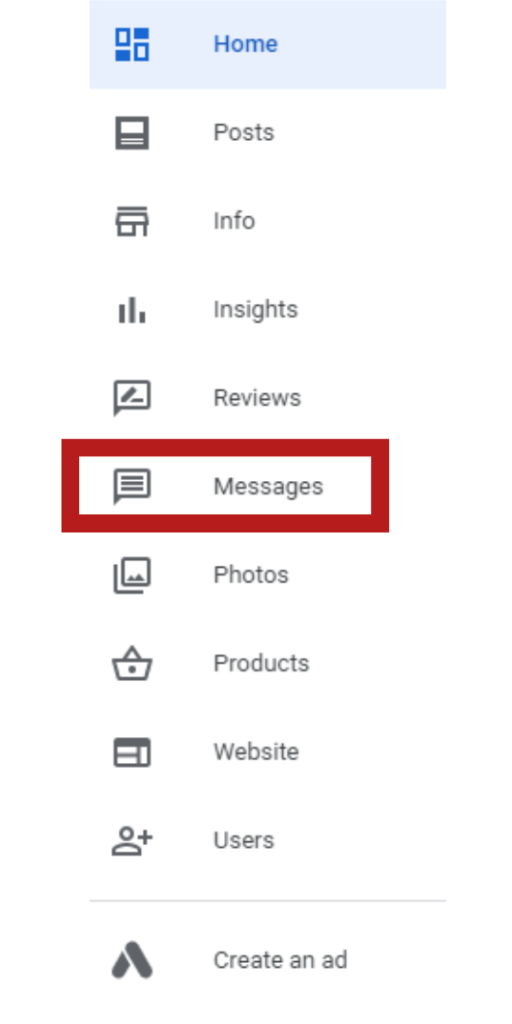 google my business messaging menu