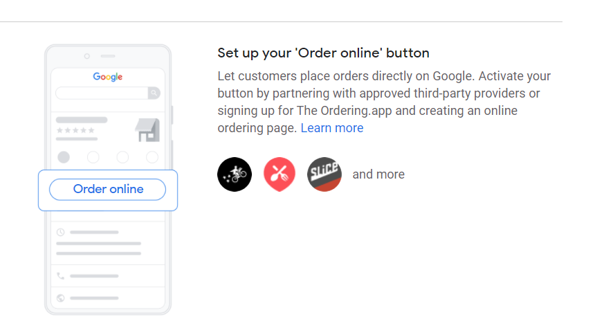 Google My Business food ordering online order action