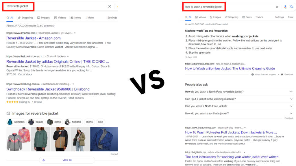 Local justifications - Search Intent on Google Search comparison