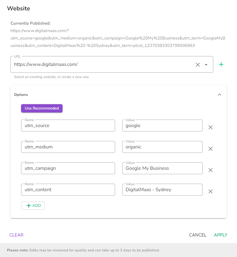 UTM tracking code on DigitalMaas Platform