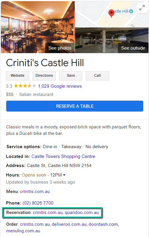 Criniti's - Reservation Local Business Link