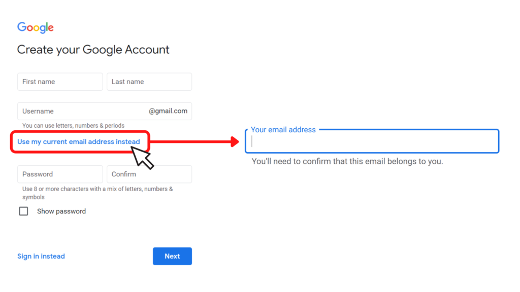 How to create a Google Account without Gmail quick signup