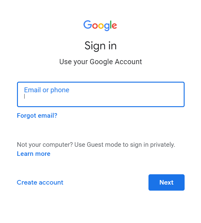 Create a Google Account with Gmail signup page