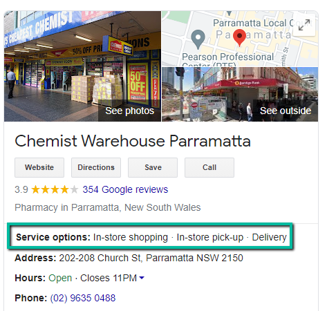 Google My Business attributes as service options