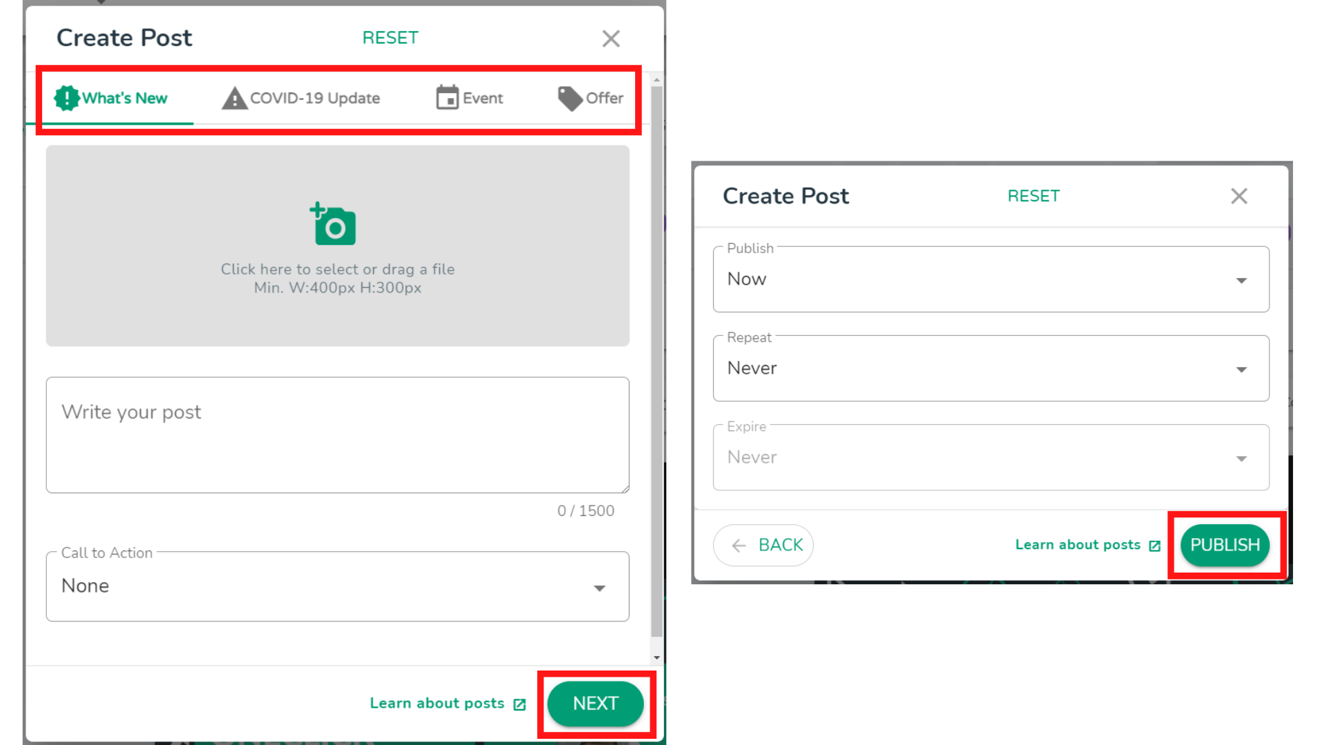 The last steps of writing GMB posts on the DigitalMaas Platform