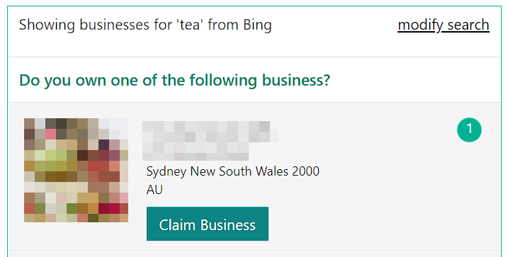 bing listings claim business after search