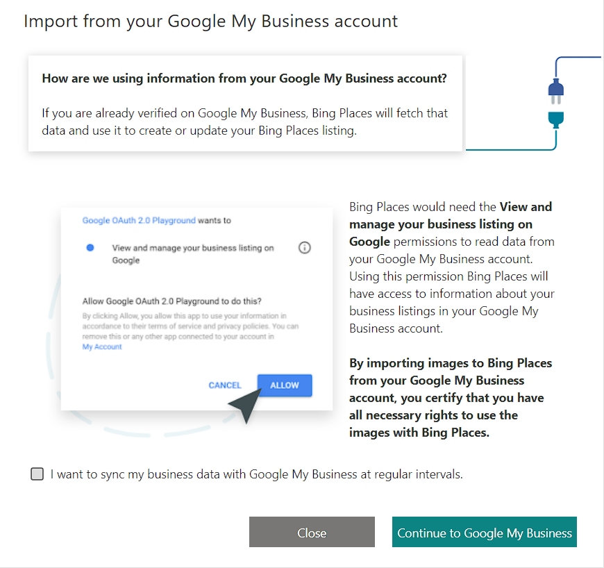 bing listings connect google business profile