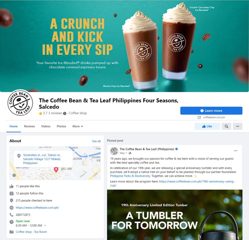 CBTL Tordesillas Makati Facebook Store Page