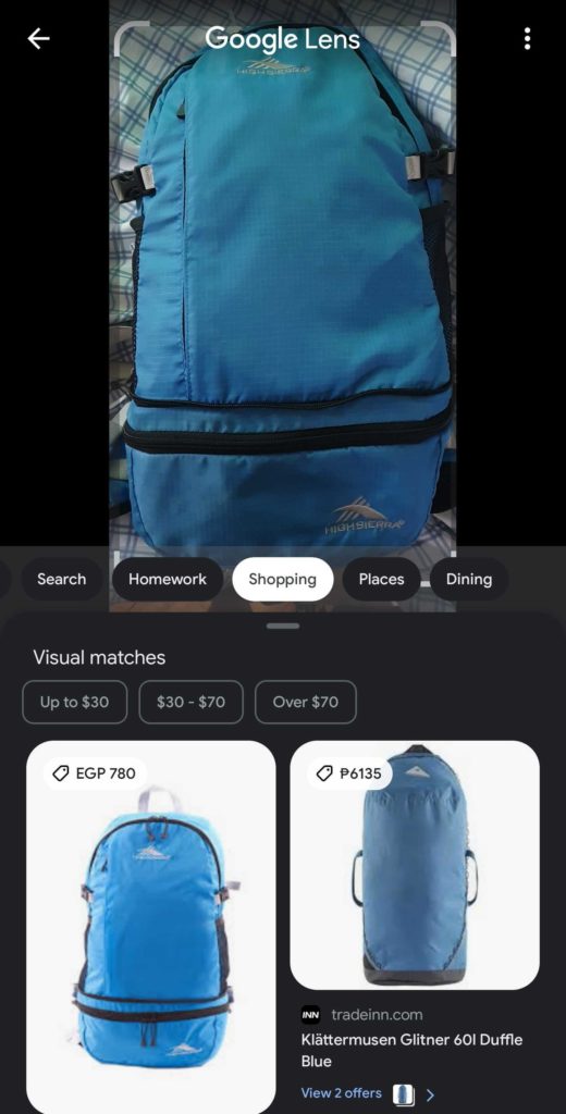 shopping visual search on google lens