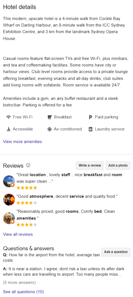 Google Business Profiles for hotels complete information