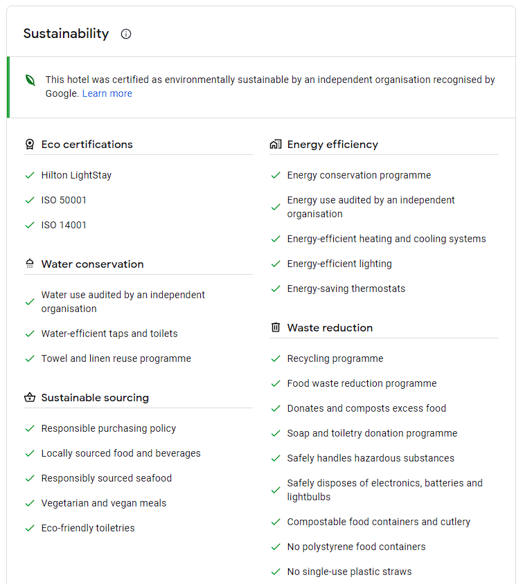 sustainability practices google business profiles for hotels