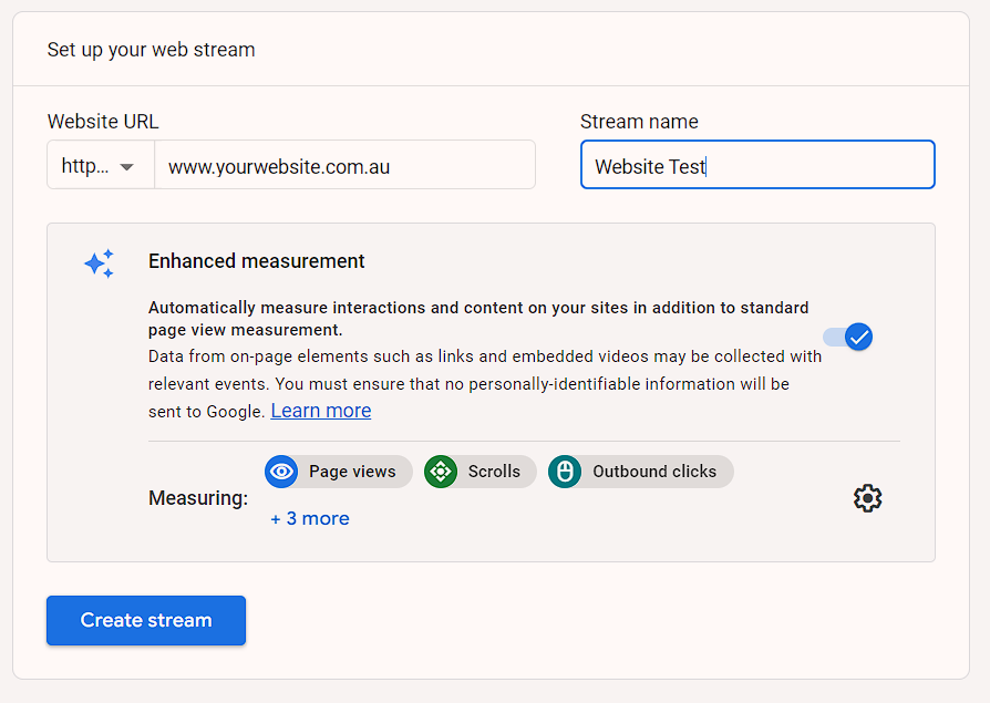 google analytics create stream