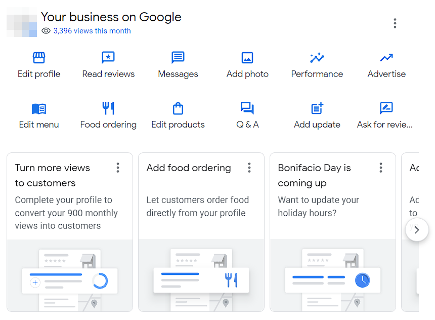 google business profile manager in search results