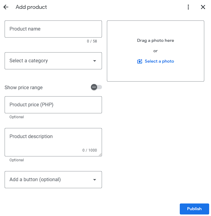 google business profile product editor