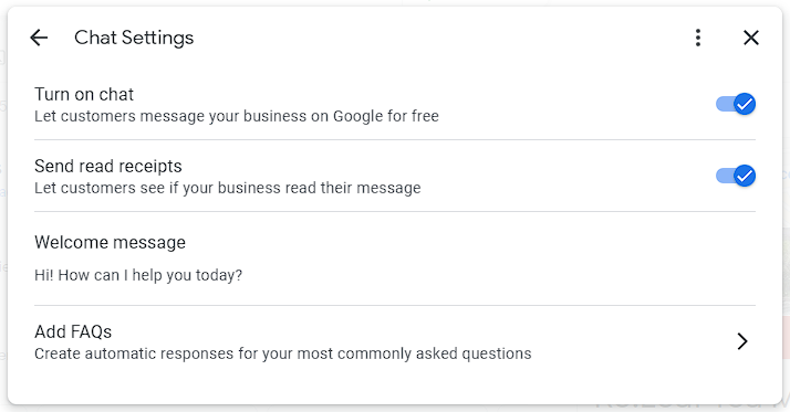 Toggle Google Business Messages on or off