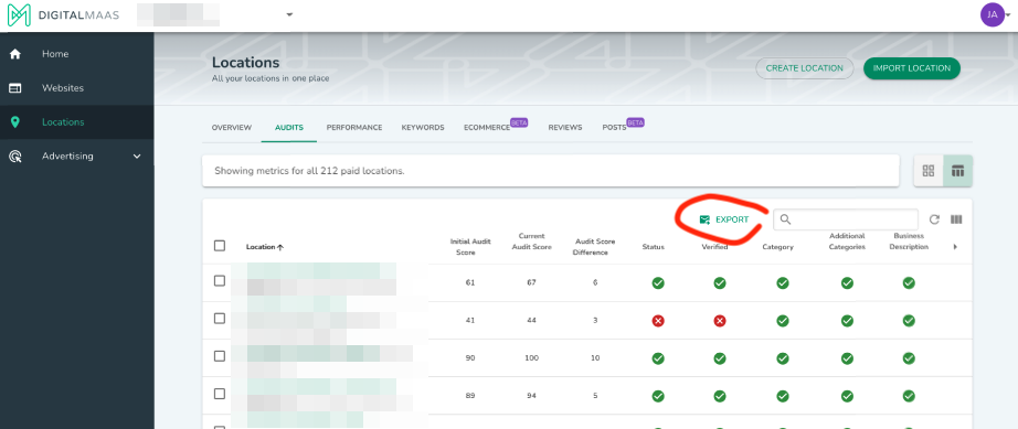 DigitalMaas Platform - Download CSV for Audits